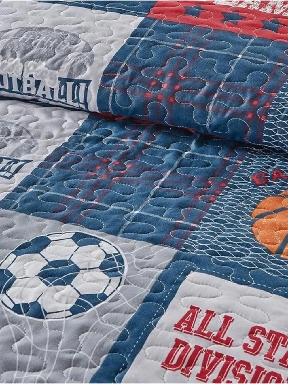 Sports Patchwork Quilt Set in Navy, Red & White